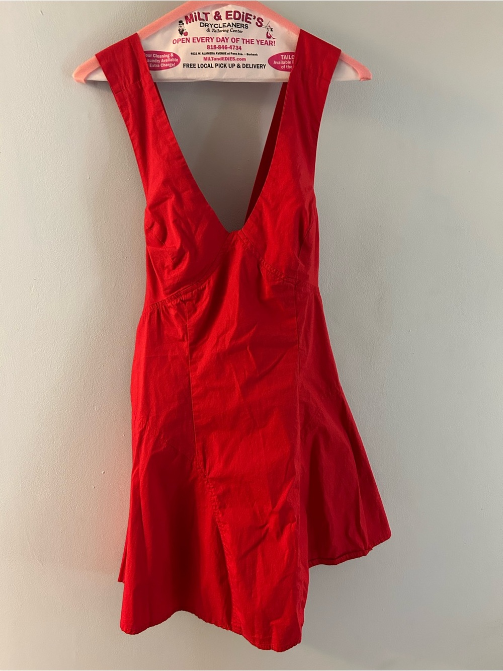 Free People Bright Red Deep V Mini Dress